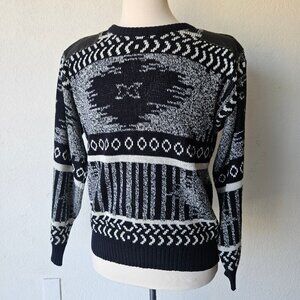Vintage 80s 90s Black White Aztec Southwestern Leather Acrylic Sweater Mens L